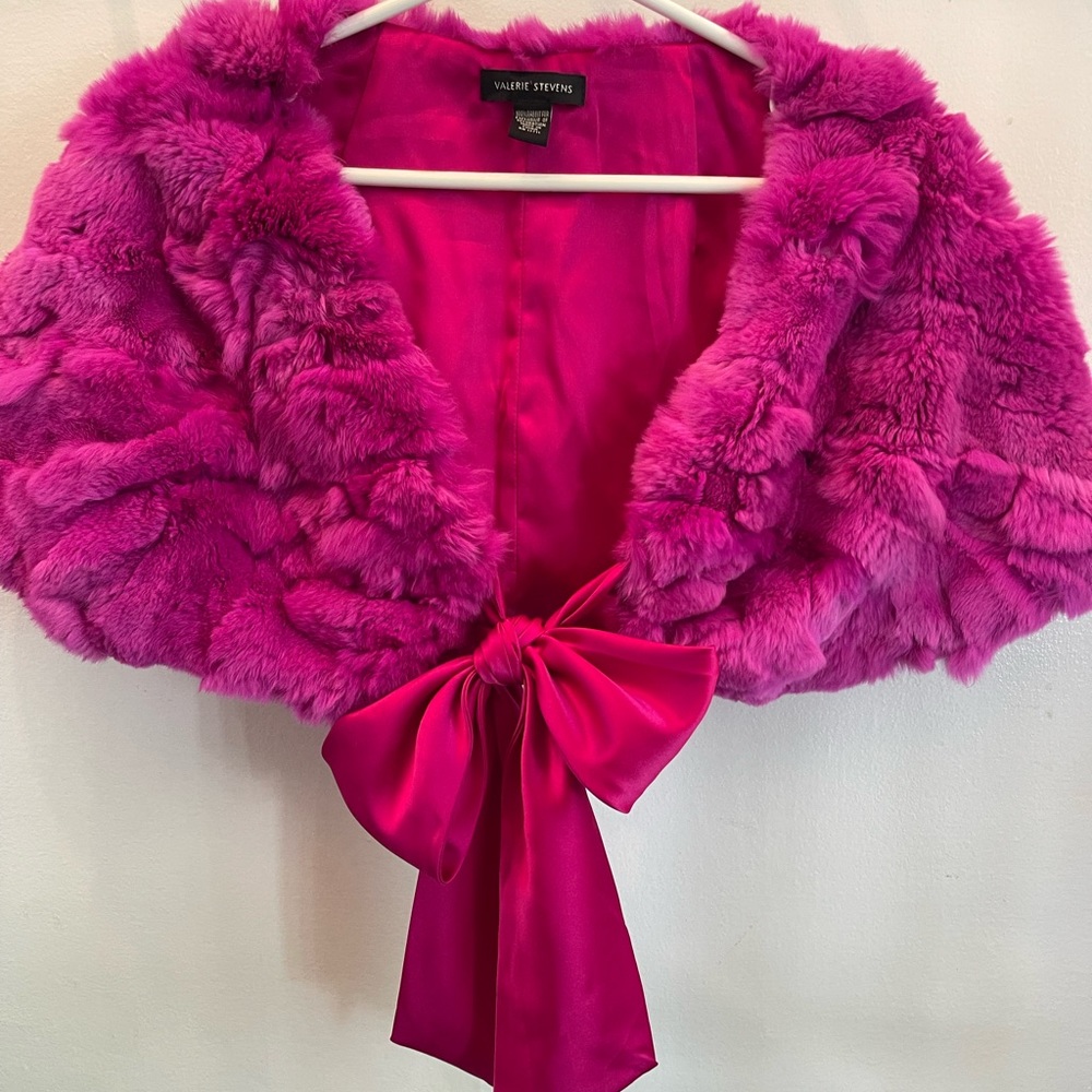 Barbie Pink Valerie Stevens Genuine Rabbit Pink Stole Wrap OS